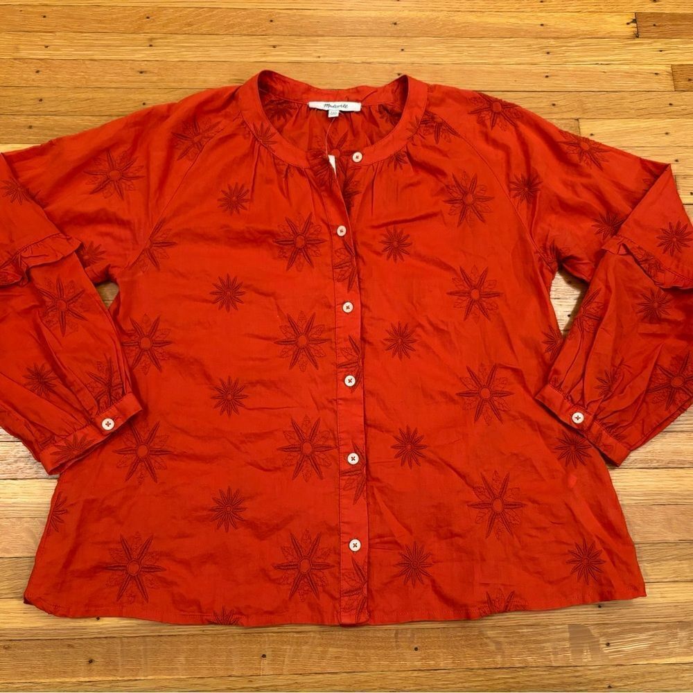 Madewell Embroidered Bubble Sleeve Button Down Top NWT